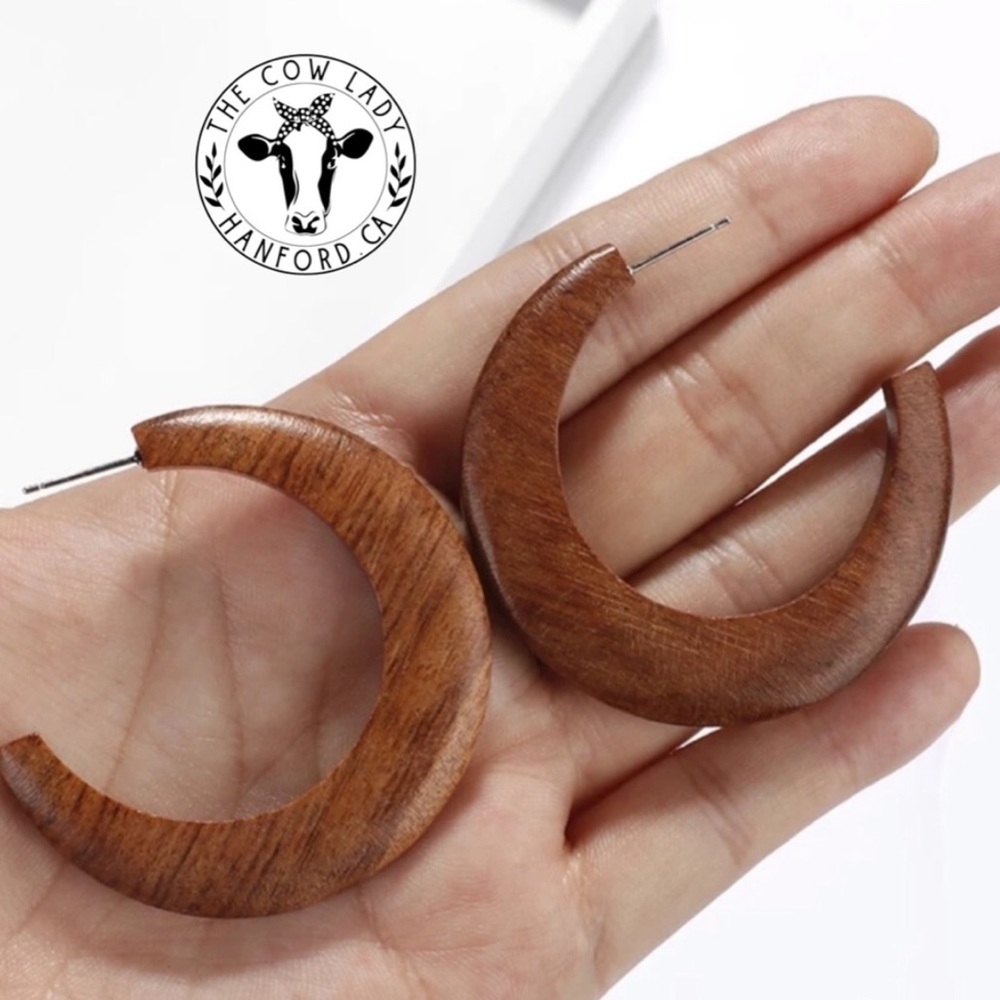 Natural Wood Boho Hoop Earrings Ethnic Hippie NWT